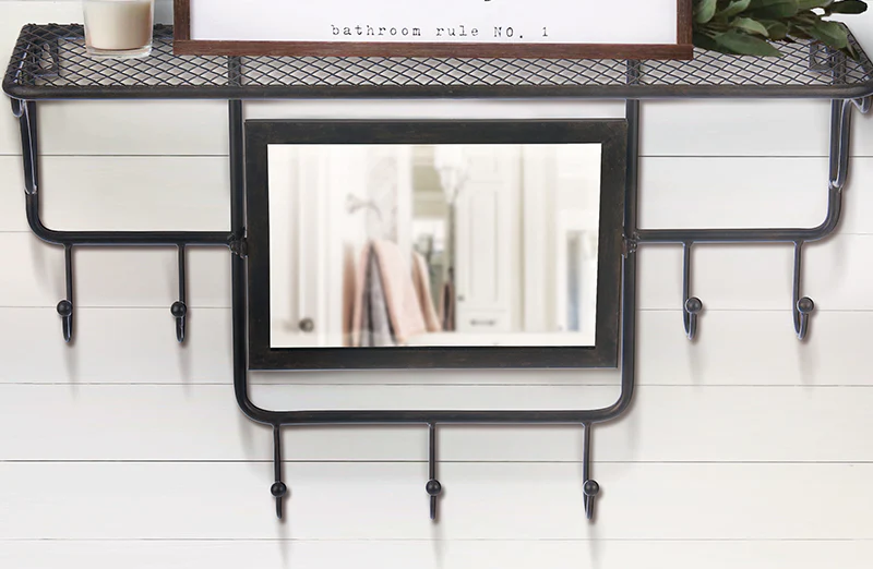 Mirror Shelf with Hooks