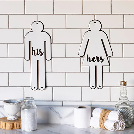 His and Hers Metal Bathroom Signs