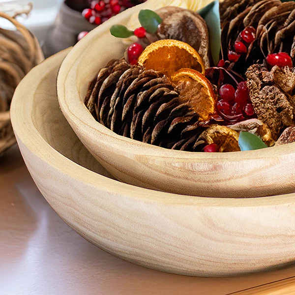 Hand Carved Chunky Wooden Bowls, Set of 2