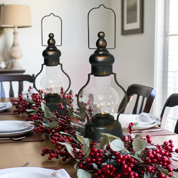 Aged Metal Lantern With LED Lights