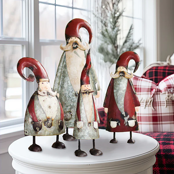 Galvanized Metal Tabletop Santas, Set of 4
