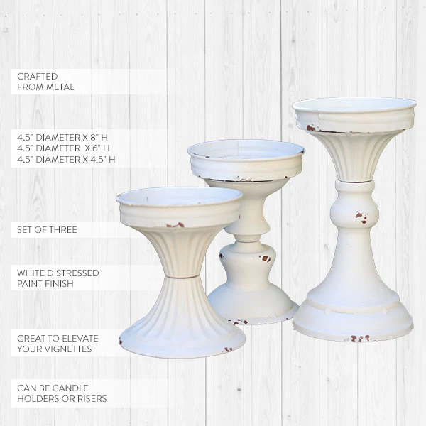 White Metal Candle Holders, Set of 3