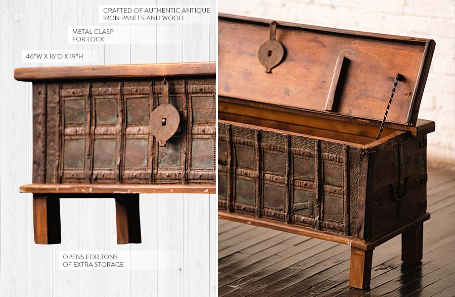 Antique Iron Panel Storage Coffee Table