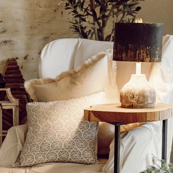 Wood Base Tabletop Lamp with Metal Splatter Shade