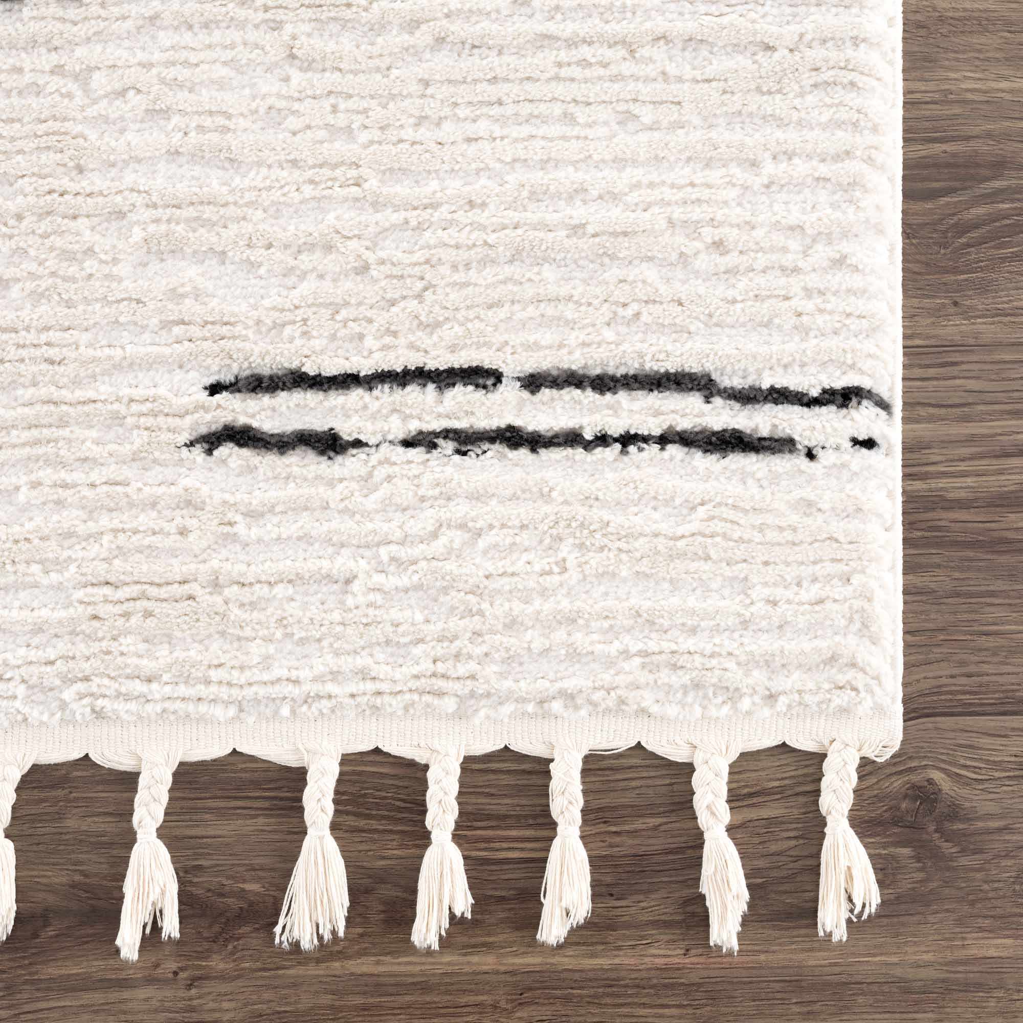 White Area Rug with Tassels