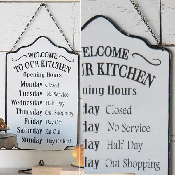 Welcome To Our Kitchen Enamel Sign