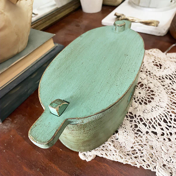 Green Folk Art Bentwood Box