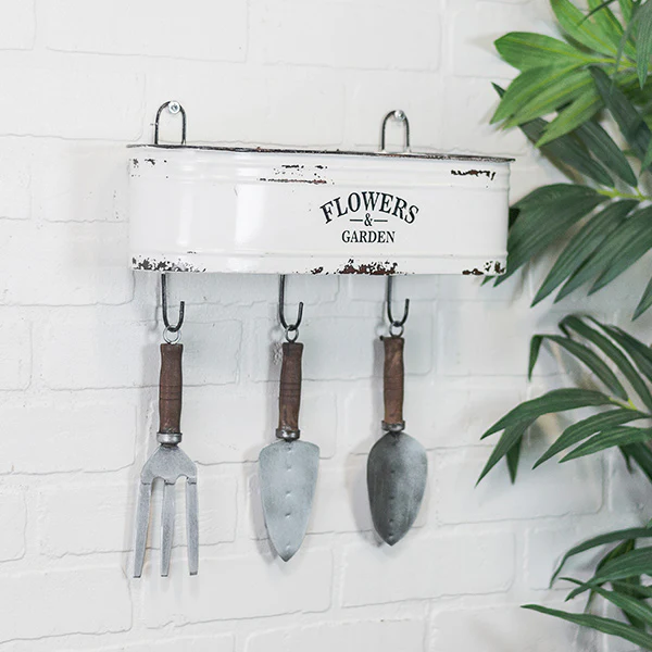 Enamel Planter With Gardening Tools