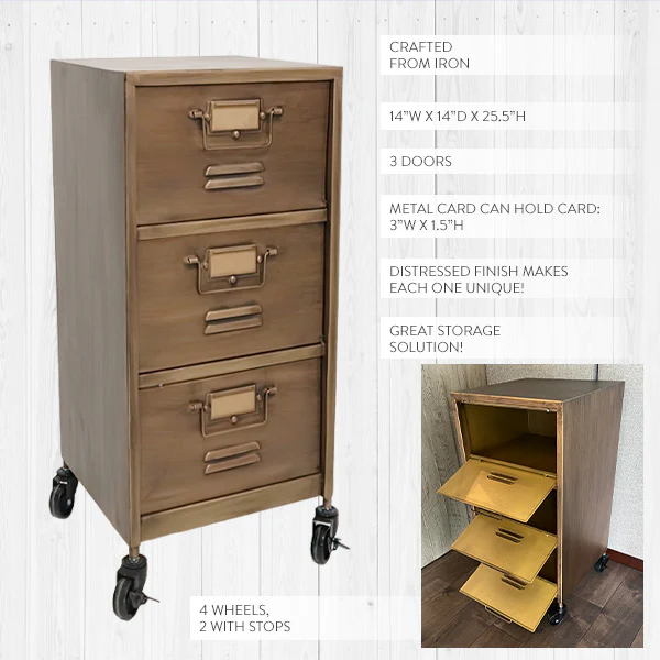 Rustic Rolling Iron Cabinet with Fold Out Cubbies