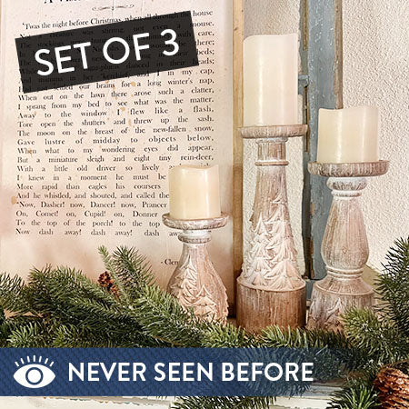 Snow Covered Tree Candle Holders, Set of 3