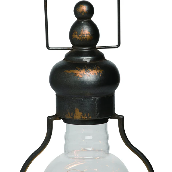 Aged Metal Lantern With LED Lights