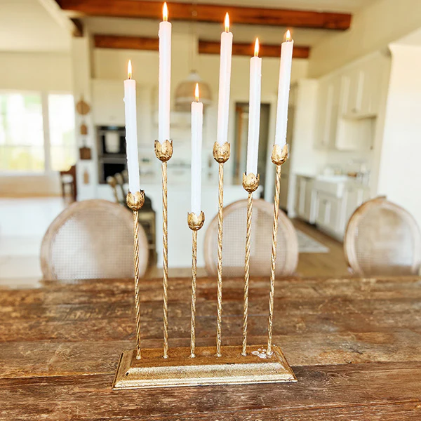 20 Inch Flower Shaped Gold Candle Holder