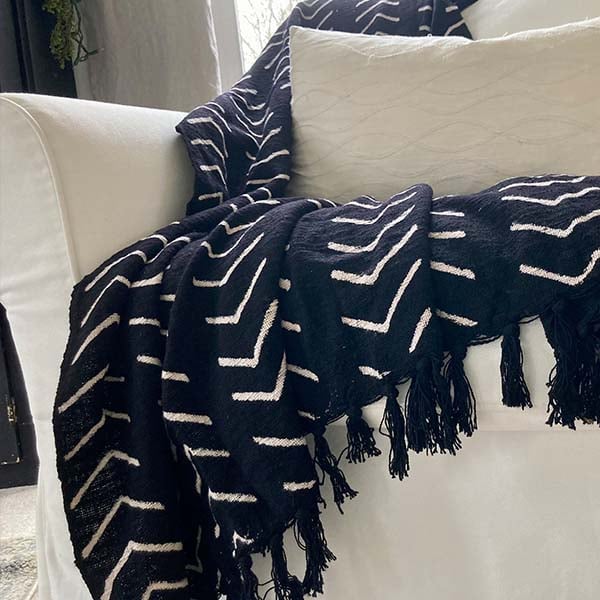 Hand-Block Printed Farmhouse Throw with Tassels