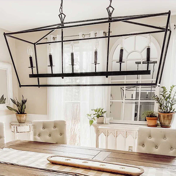 HUGE 6 Light Metal Framed Chandelier