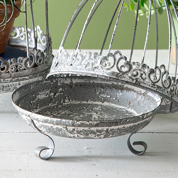 Distressed Metal Candle Cloche with Ornate Base, Set of 2