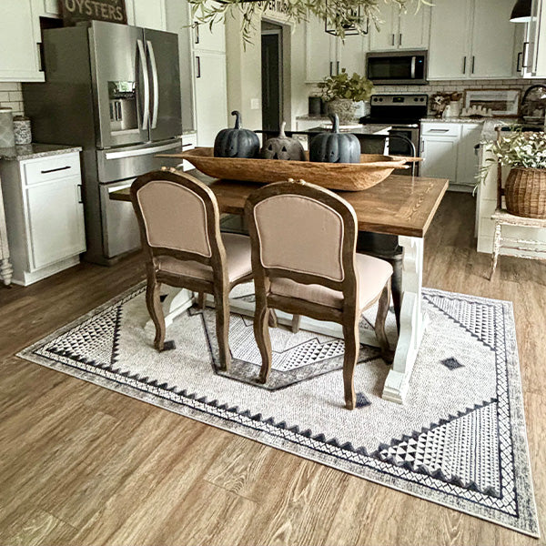 Ivory and Black Geometric Southwestern Area Rug, Pick Your Size