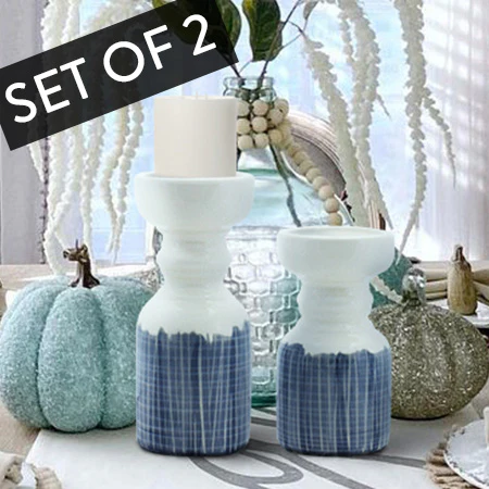 Two-Toned Terra Cotta Candle Holders, Set of 2