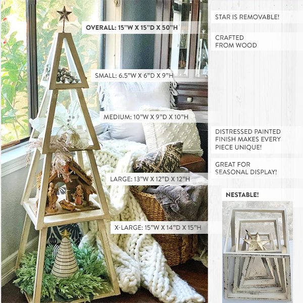 HUGE 50 Inch Distressed Wood Tree Shelf