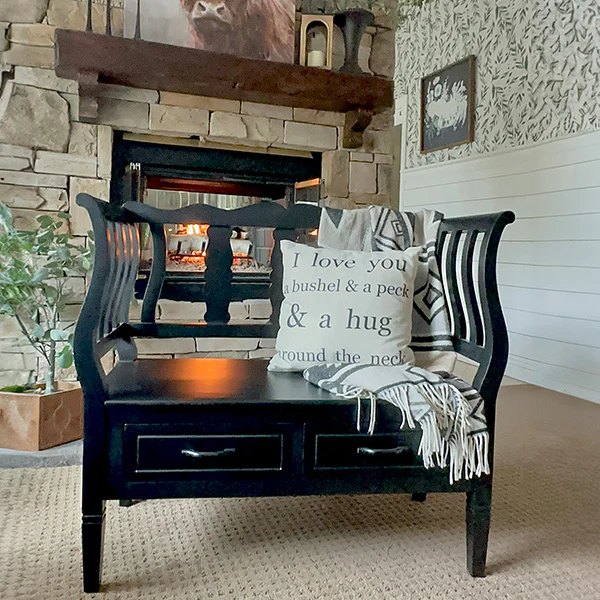 Ornate European Black Storage Bench