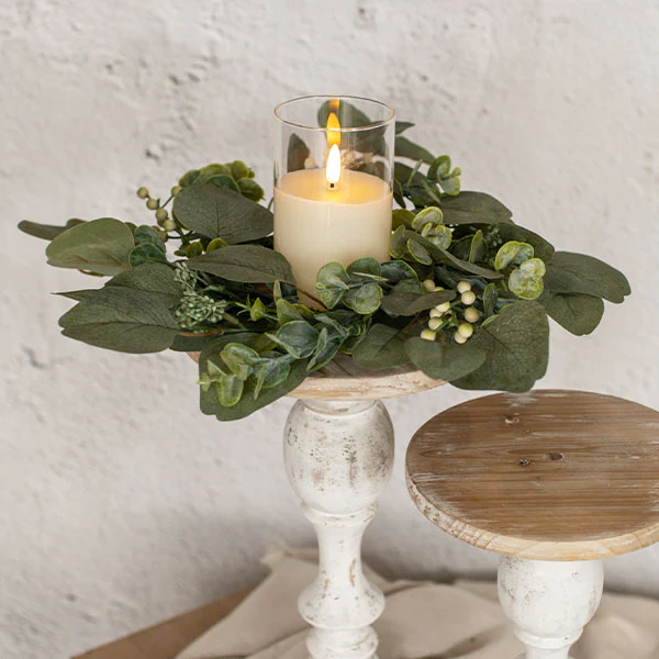 Lifelike Eucalyptus and Berry Candle Wreath