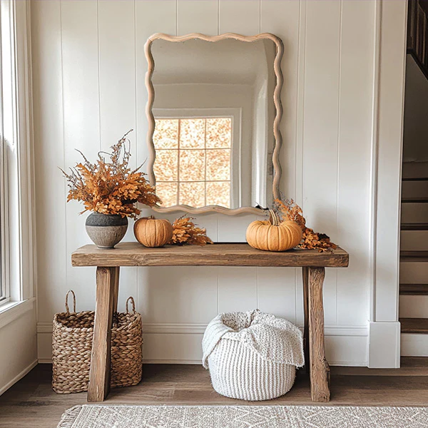 Wavy Modern Wood Framed Mirror