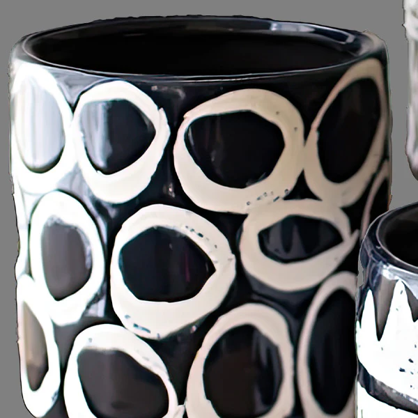 Navy Blue Patterned Ceramic Planters, Set of 3