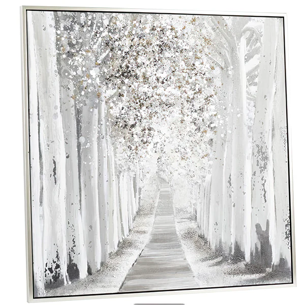 Tree Lined Path Wood Wall Decor with Silver Frame