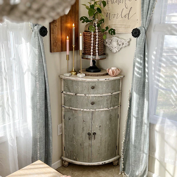 Curved Distressed Wooden Corner Table