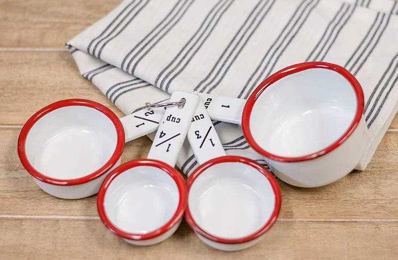Red Rim Enamel Measuring Cup Set