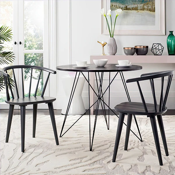 Black Wooden Side Chairs, Set of Two