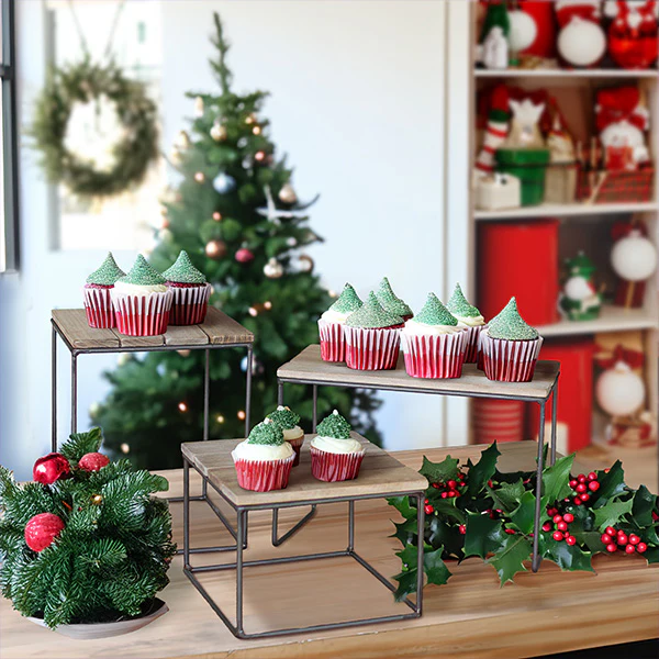 Utilitarian Wood and Metal Display Risers, Set of 3