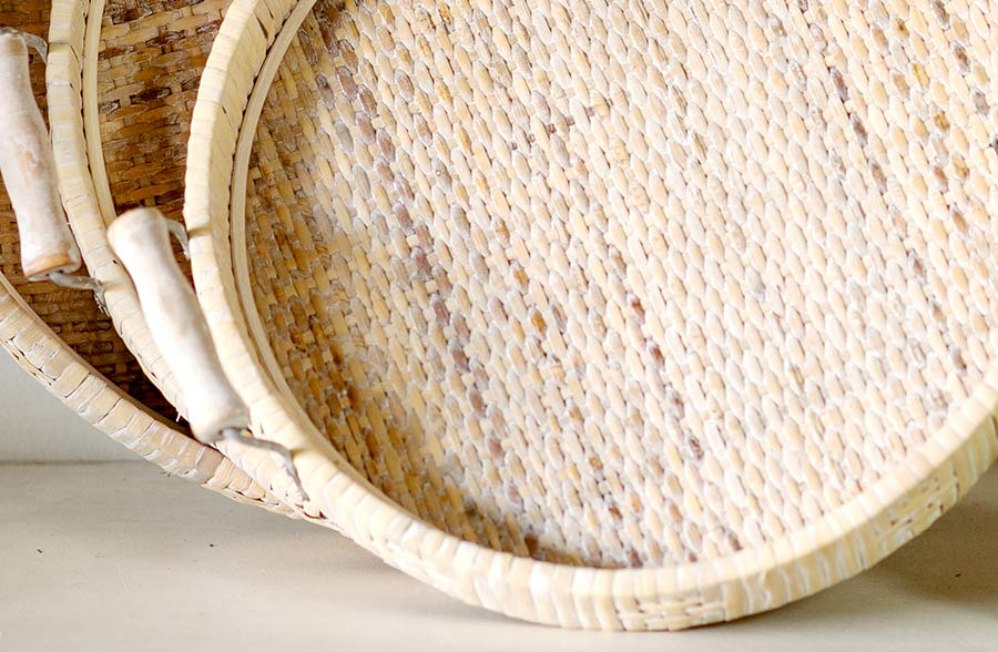 Wicker Trays With Handles, Set of 3