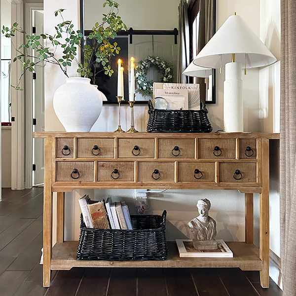 Black Finish Willow Storage Baskets with Handles, Set of Two