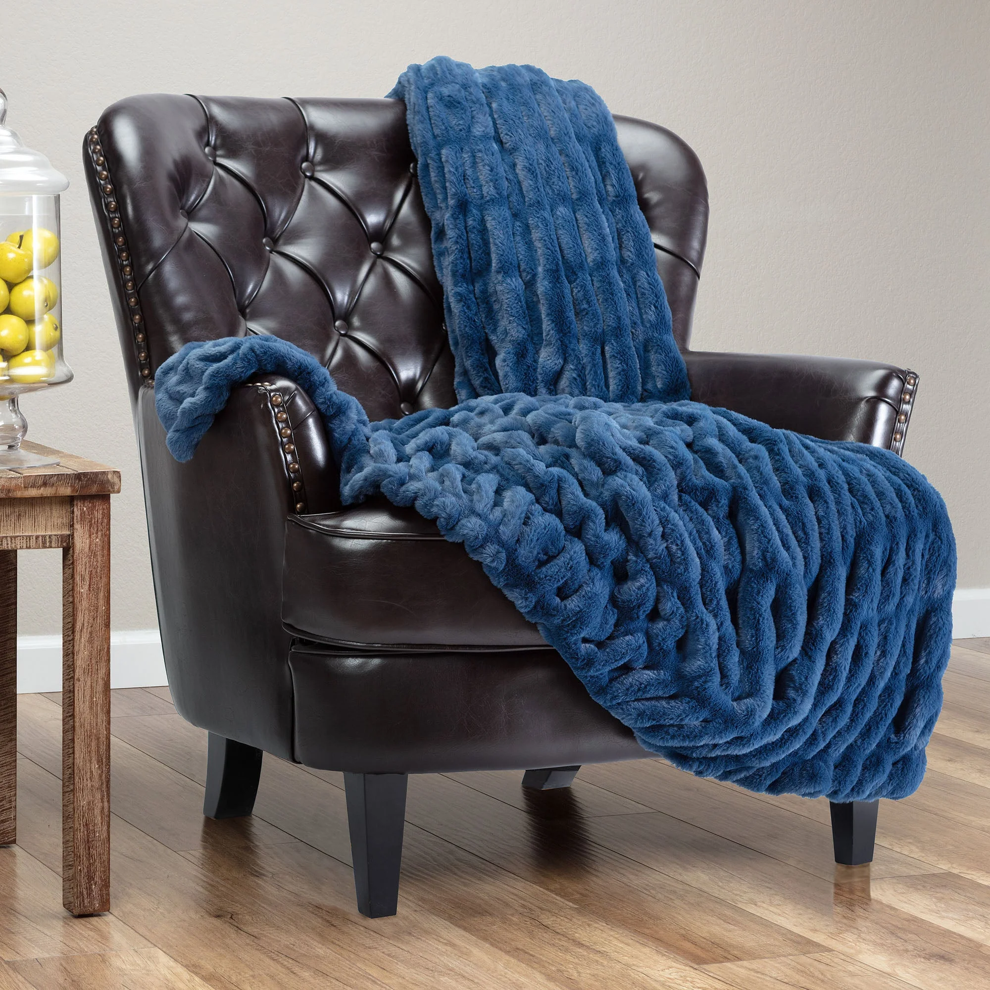 Ruched Faux Fur Throw Blanket