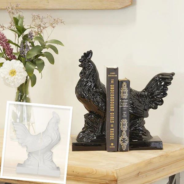 Sculpted Rooster Bookends, Pick Your Color