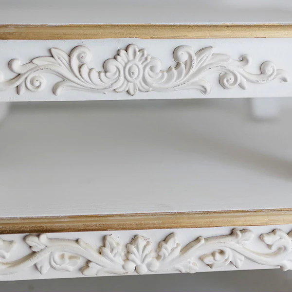 Antique Inspired Ornate White Wood Risers, Set of Two