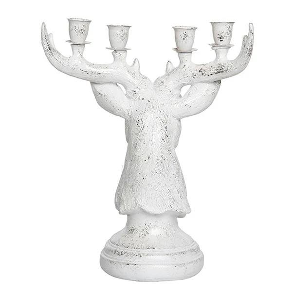 White Distressed Reindeer Candle Holder