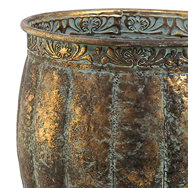 Large Flower Planters with Aged Patina, Set of 2