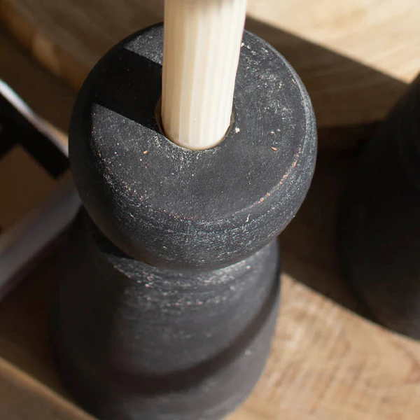 Large Clay Black Taper Candle Holders, Set of 5