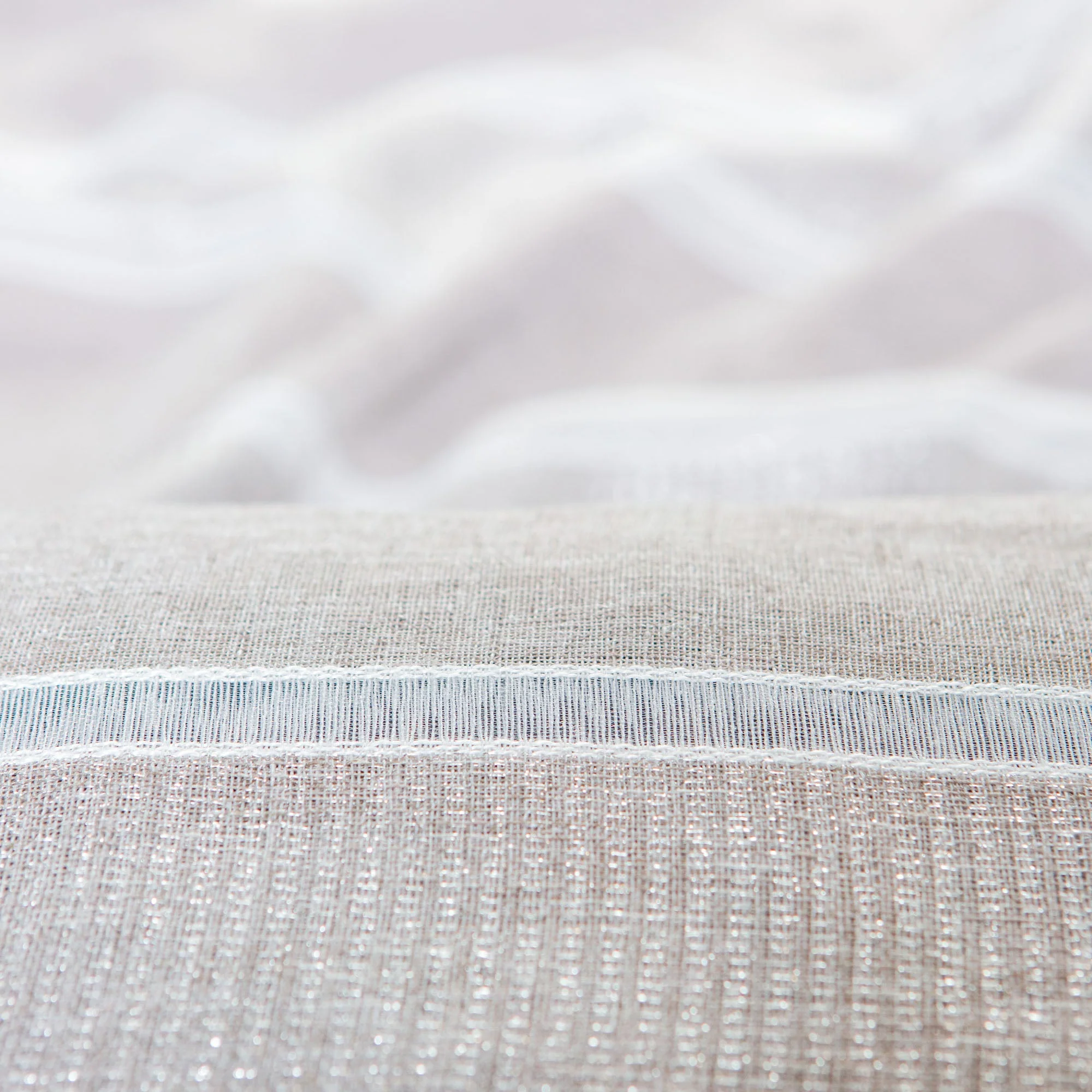 Shimmer Stripe Faux Linen Sheer Grommet Curtains