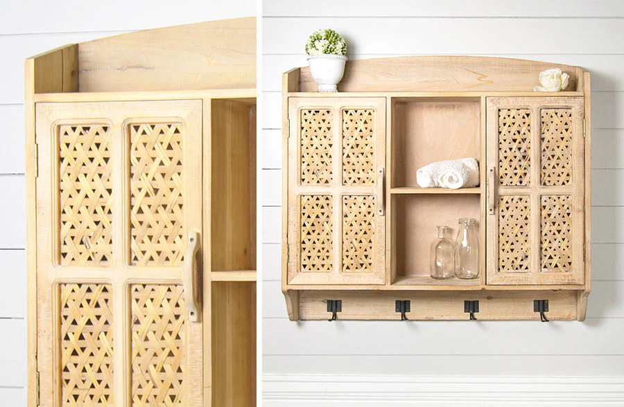 Bamboo Wall Display Cabinet with Hooks