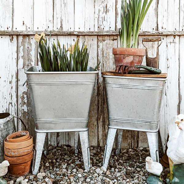 Metal Planter Basin Tables, Set of 2