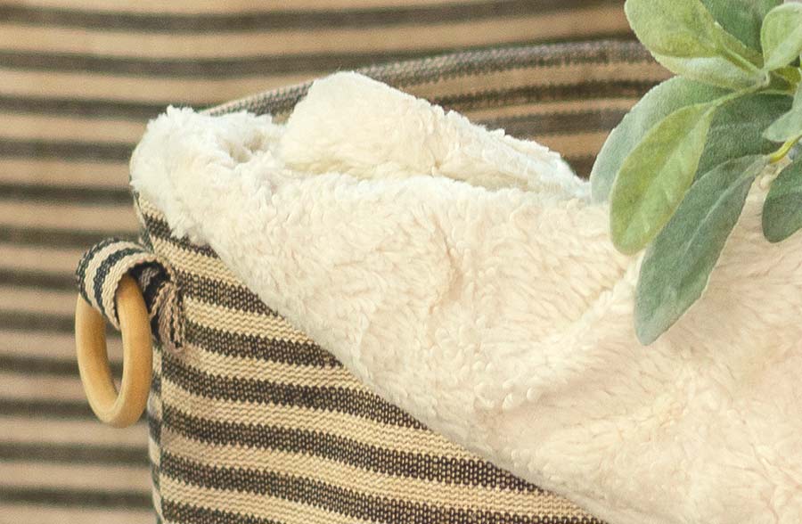 Striped Canvas Baskets with Wood Handles, Set of 3