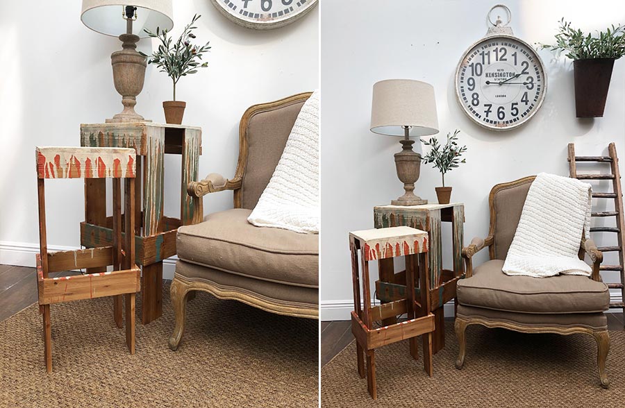 Wooden Painter Side Tables  Set of 2