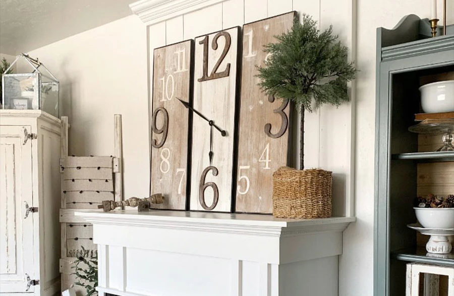 Three Panel Wooden Wall Clock