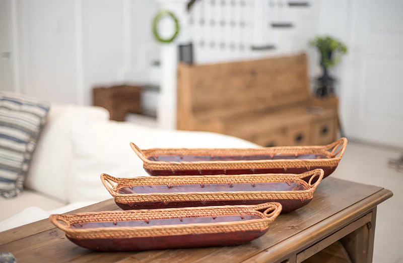 Long Rattan Trays  Set of 3