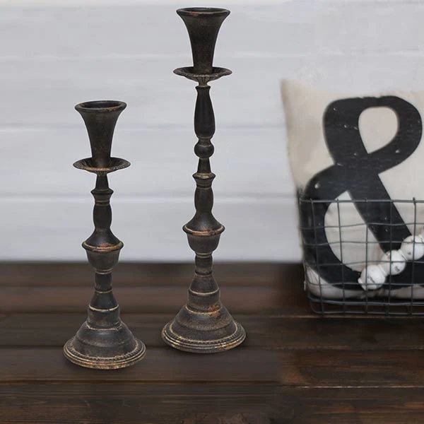 Metal Pillar Candle Holders  Set of 2
