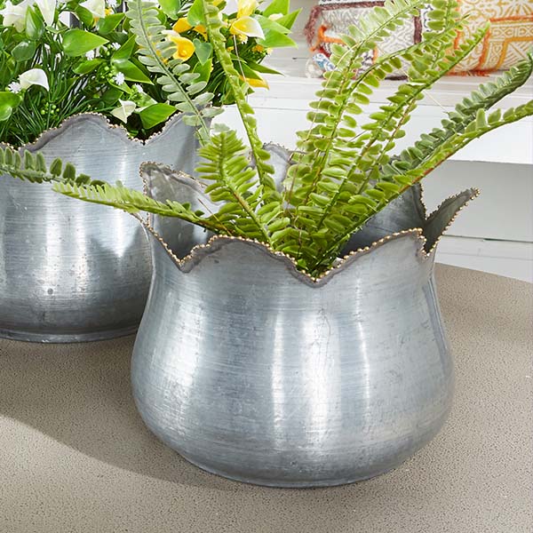 Scalloped Edge Galvanized Planters, Set of 3