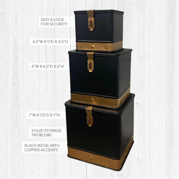 Copper Trim Storage Trunks, Set of 3