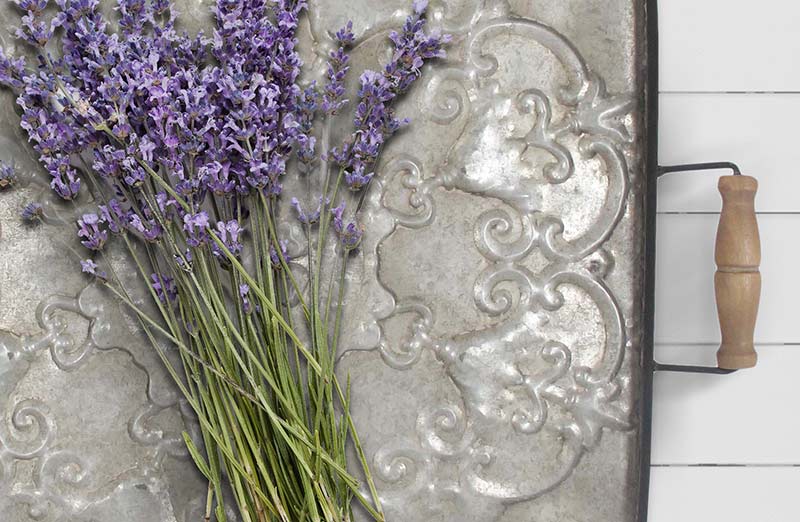 Square Embossed Metal Tray with Handles